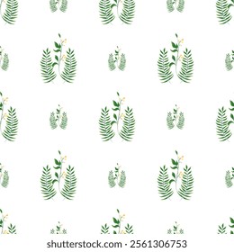 Green Leaves Vector Seamless Repeat Pattern.