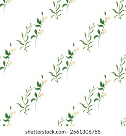 Green Leaves Vector Seamless Repeat Pattern.