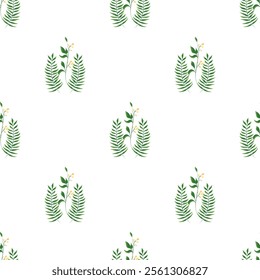 Green Leaves Vector Seamless Repeat Pattern.