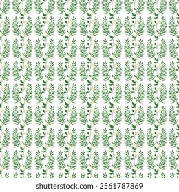 Green Leaves Vector Seamless Repeat Pattern.