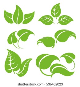 Green leaves vector set isolated on white background