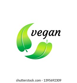 Green leaves vegan sign isolated on white