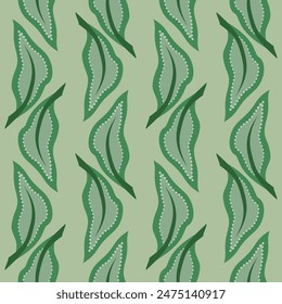 Green leaves vertical seamless pattern in classic modern style. Delicate green colors. Vintage leaves background vector illustration. For wallpaper, giftpapers, textile, design projects and cards.