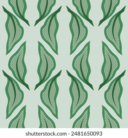 Green leaves vertical seamless pattern in classic modern style. Delicate green colors. Vintage leaves background vector illustration. For wallpaper, giftpapers, textile, design projects and cards.