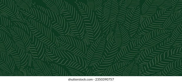 Green leaves Wallpaper, Luxury nature leaves pattern design, Golden banana leaf line arts, Hand drawn outline design for fabric , print, cover, banner and invitation, Vector illustration.