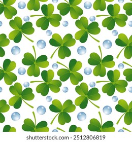 Green leaves with water drops. The theme of ecology and love for nature, nature conservation. Seamless background for fabrics, textiles. Vector illustration