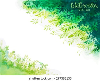 green leaves watercolor background