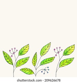 Green leaves. Watercolor paint. Seamless pattern. Floral border.