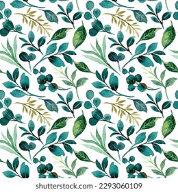 Green leaves watercolor pattern for background, fabric, textile, fashion, wallpaper, wedding, banner, sticker, decoration etc.