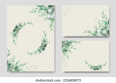 Green Leaves Watercolor Wedding Invitation Card Template