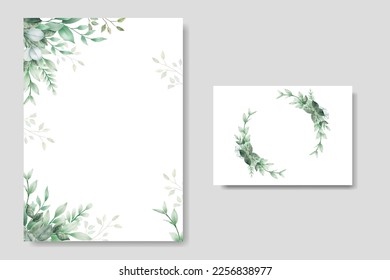 Green Leaves Watercolor Wedding Invitation Card Template