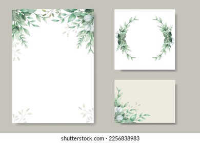 Green Leaves Watercolor Wedding Invitation Card Template