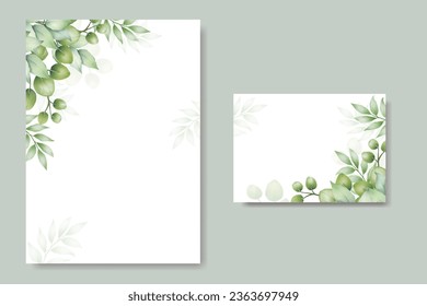 Green Leaves Watercolor Wedding Invitation Card Template 