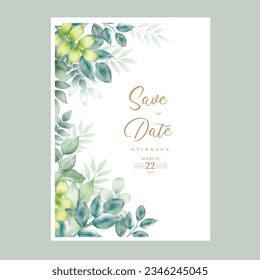 green leaves wedding card set 