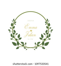 Green leaves wedding frame vector