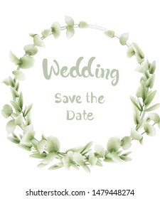 Green leaves wedding wreath Vector watercolor. Summer round botanical greeting. Elegant botany poster