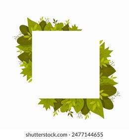 Green leaves with white frame place for text isolated on white background.