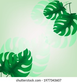 Green leaves with green white gradient mesh background nice for greeting card background