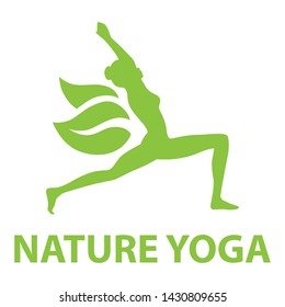 green leaves and woman practicing yoga. logo icon 
