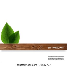 Green leaves with wood