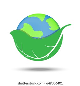 Green leaves wrap the world, protection the world concept, vector illustration