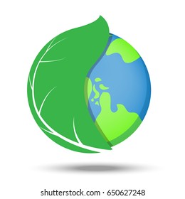 Green leaves wrap the world, protection the world concept, vector illustration
