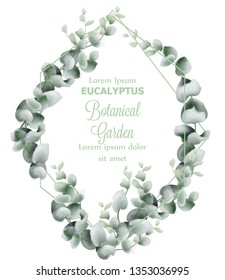 Green leaves wreath card Vector watercolor. Botanical eco leaf branches