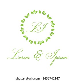 green leaves wreath frame, vector