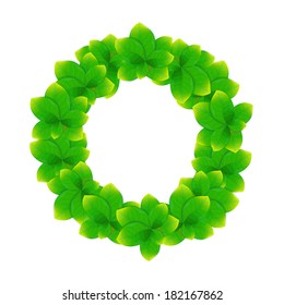 Green leaves wreath on white background