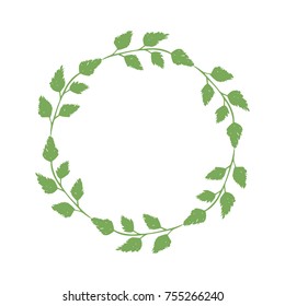 Green leaves wreath. Vector isolated. Hand drawn round frame.
