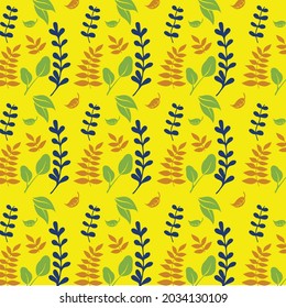 Hojas verdes con el vector de fondo amarillo diseño de patrones sin fisuras