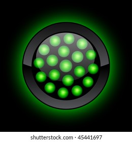 Botón LED verde. Ilustración vectorial.