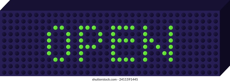 Green LED dot matrix display showing word 'OPEN' on dark board. Business welcoming sign, open for customers vector illustration.