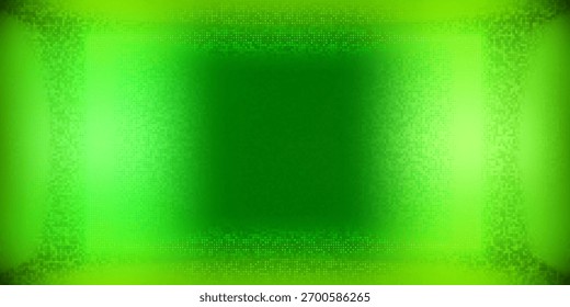 Green LED screen wall with RGB pixel effects and LCD panel texture. Digital grid pattern gradient glows for video background. Abstract neon rectangle or electric dot mesh for technology visuals.