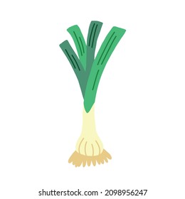 Green leeks onion hand drawn naive art