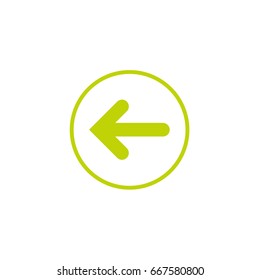 Green Left Arrow in green circle icon. Isolated on white. Continue icon.  Back sign. West arrow.