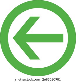 Green Left Arrow Icon in Circle for Back, Previous, or Direction