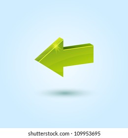 Green left arrow symbol isolated on blue background. This vector icon is fully editable.