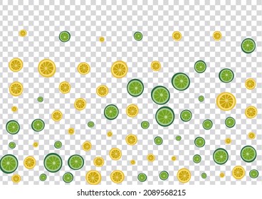 Green Lemon Background Transparent Vector. Falling Pattern. Grass Citrus Wallpaper. Repeat Fruit Grass Decoration.