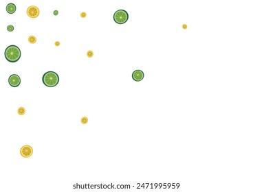 Green Lemon Background White Vector. Citrus Detox Set. Juicy Summer Lime. Yellow Vegetable Decoration.
