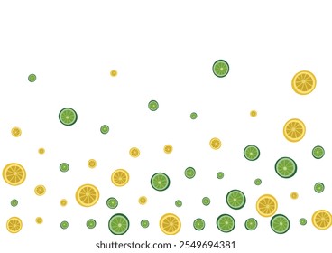 Green Lemon Background White Vector. Lime Natural Set. Bright Wallpaper Fruit. Yellow Vegetable Decoration.