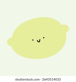 Green lemon. Cute face. Funny character. Flat hand drawn vector illustration.