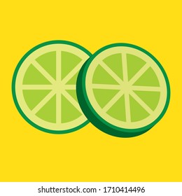 Green lemon flat icon on yellow background. Vector illustration