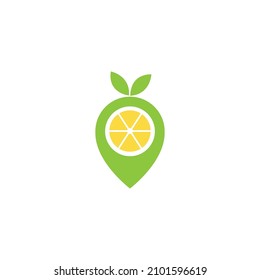 green lemon lime with pin map location logo symbol icon vector graphic design illustration idea creative