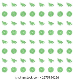 Green lemon slices repeat pattern.
Vector fruit stripes textures, on a white background.
White and green motif.