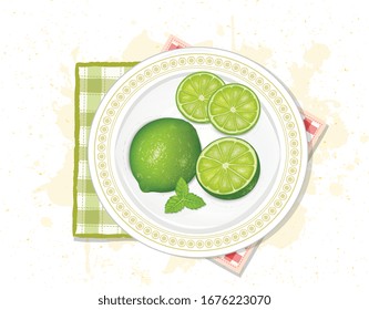 grüne Zitrone mit Scheiben von grüner Zitronen-Vektorillustration 