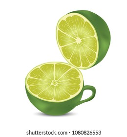 Green Lemon Tea cup Vector