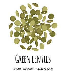 Green lentils for template farmer market design, label and packing. Natural energy protein organic super food. Vector cartoon isolated illustration.