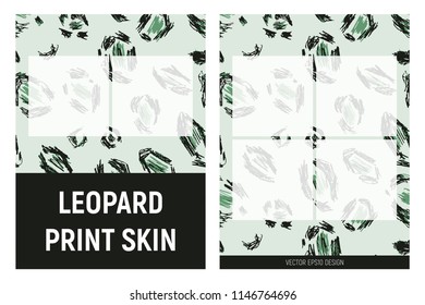 Green leopard print skin. Advertising leaflet template. Vector illustration.