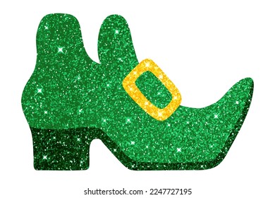 Ein grüner Koboldschuh mit glänzendem Effekt für den St. Patrick's Day, das glänzende Schuhsymbol für den irischen Feiertag. Vektorgrafik